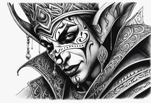 Split-faced
 jester tattoo idea
