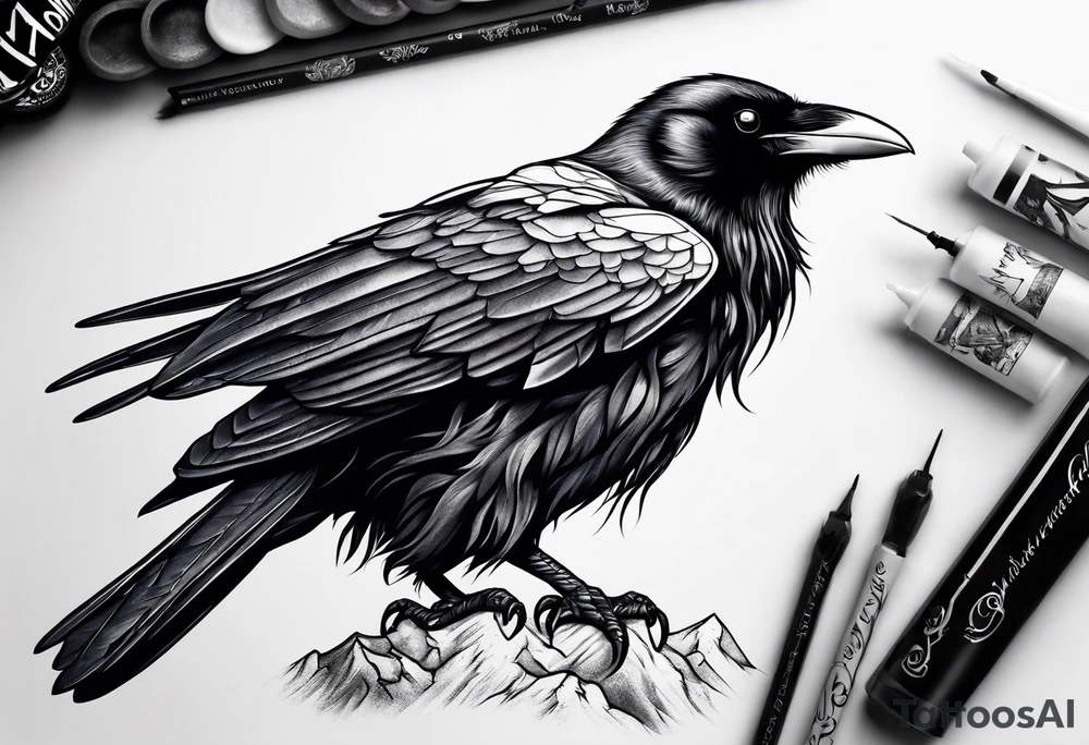 raven above bear tattoo idea