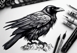 raven above bear tattoo idea