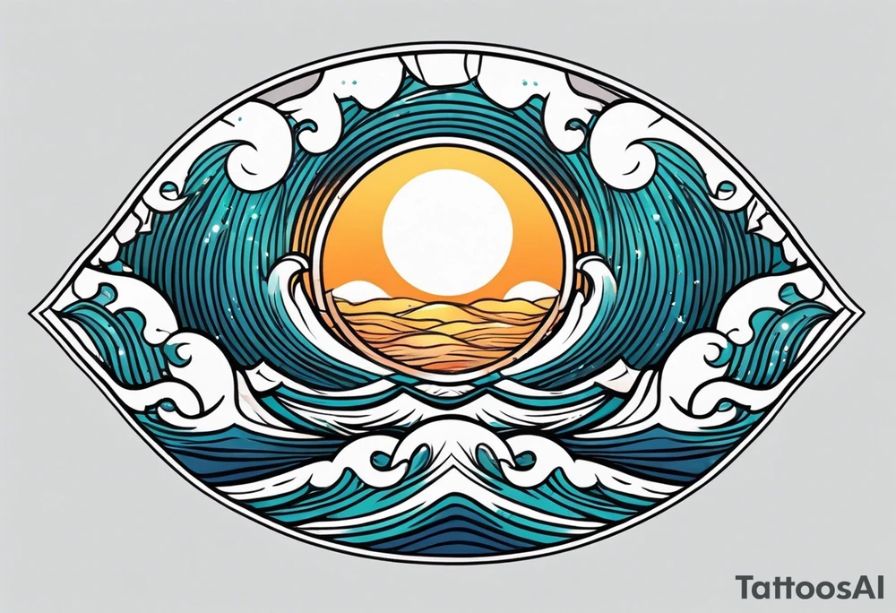 waves in ocean simple with in circle with sun
vintage design tattoo idea