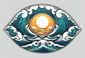 waves in ocean simple with in circle with sun
vintage design tattoo idea
