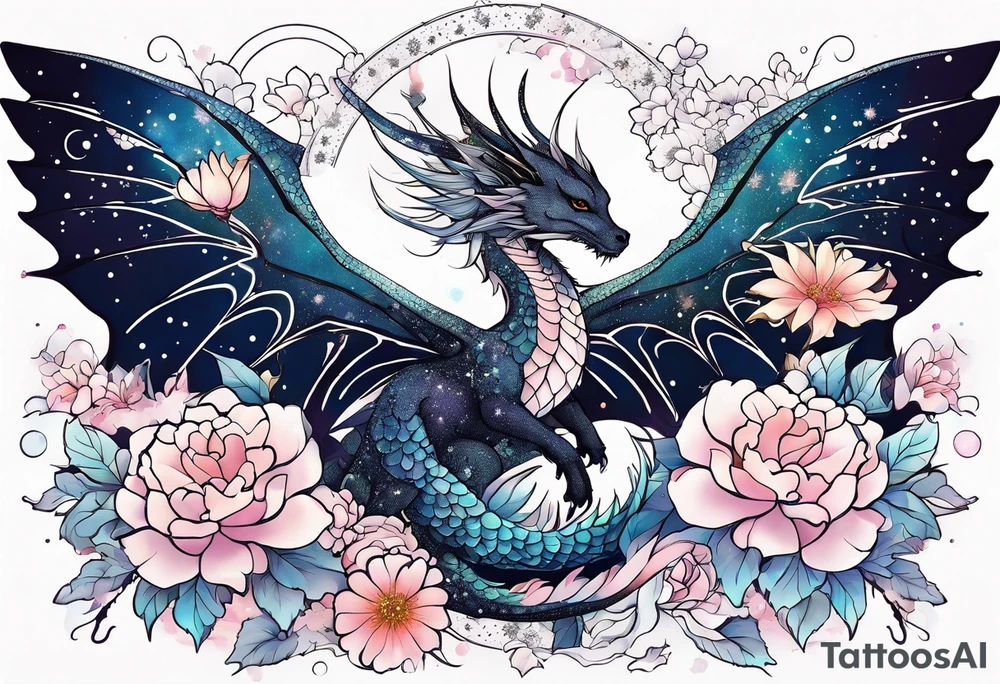 Constellation, wing , snow , cross , dragon female japan kawaii , flower tattoo idea