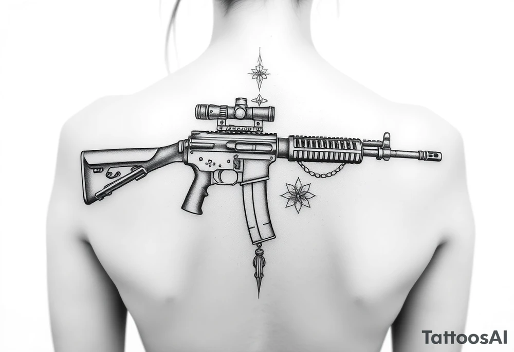 Machine gun spine tattoo idea