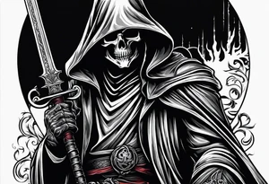 grim reaper with sword and pistol tattoo idea