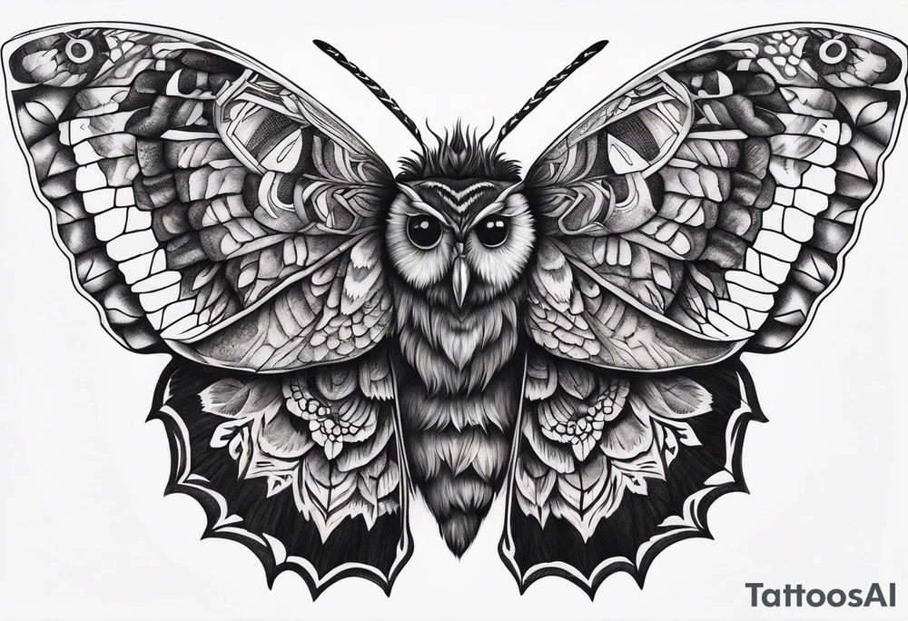 Dead head moth with owl eyes tattoo idea
