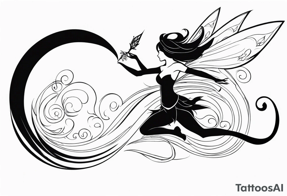 A fairy with a tail inspired by the logo of the show called Fairy Tail leaning in with her body tattoo idea