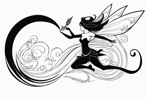A fairy with a tail inspired by the logo of the show called Fairy Tail leaning in with her body tattoo idea
