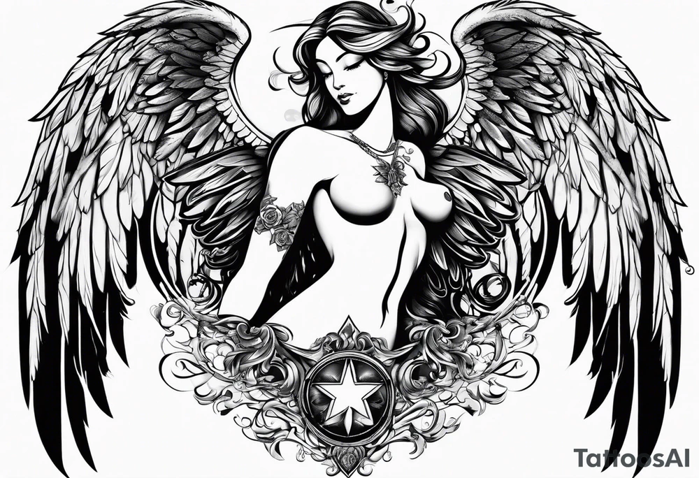 Y2K angel heart with wings tattoo idea