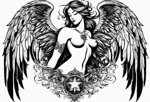 Y2K angel heart with wings tattoo idea