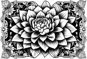 SLeve with flowers and geometrical design tattoo idea