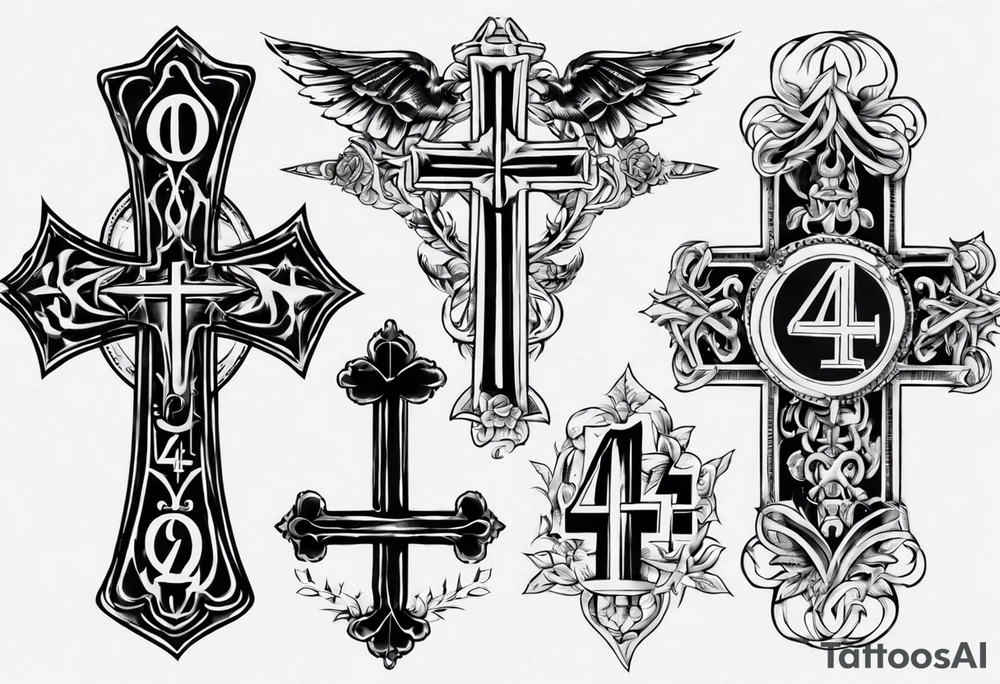 Cross with the number 4 tattoo idea