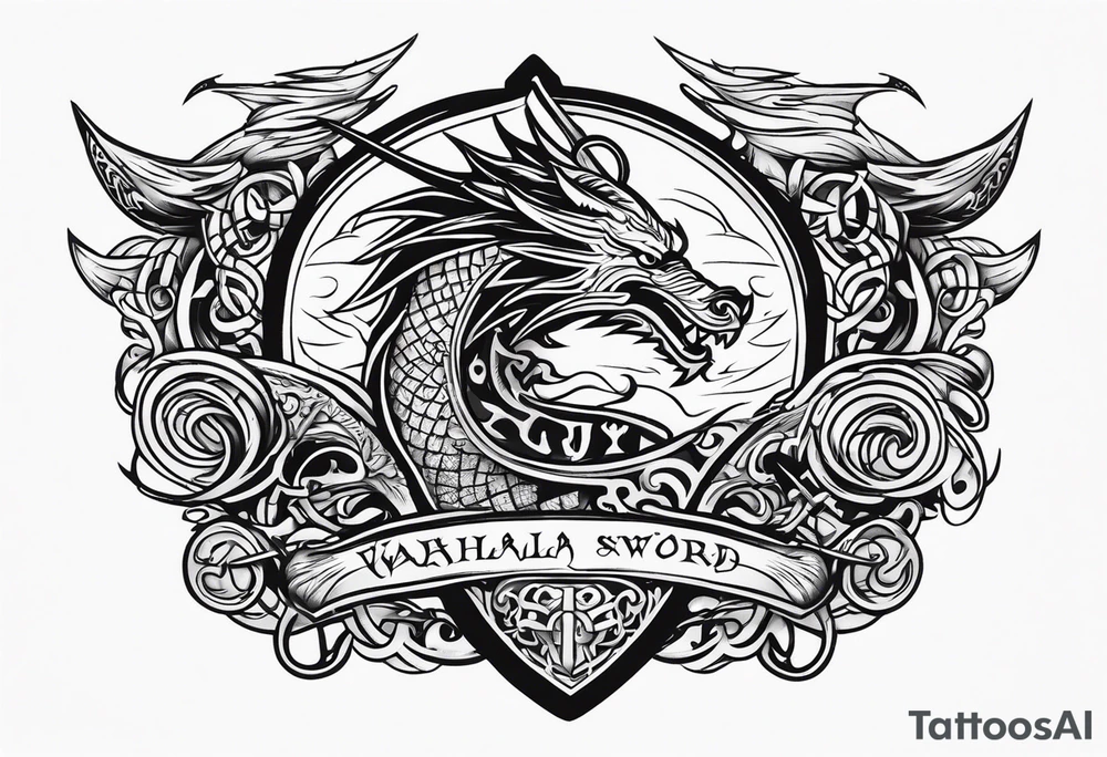 Valhalla sword shield viking ship dragon head tattoo idea Valhalla sword shield viking ship dragon head tattoo idea