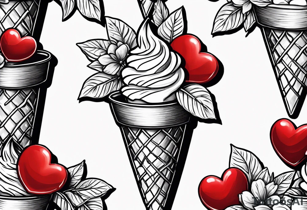 small ice cream cone with small red heart on it somewhere while representing Paris tattoo idea