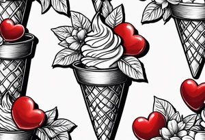 small ice cream cone with small red heart on it somewhere while representing Paris tattoo idea