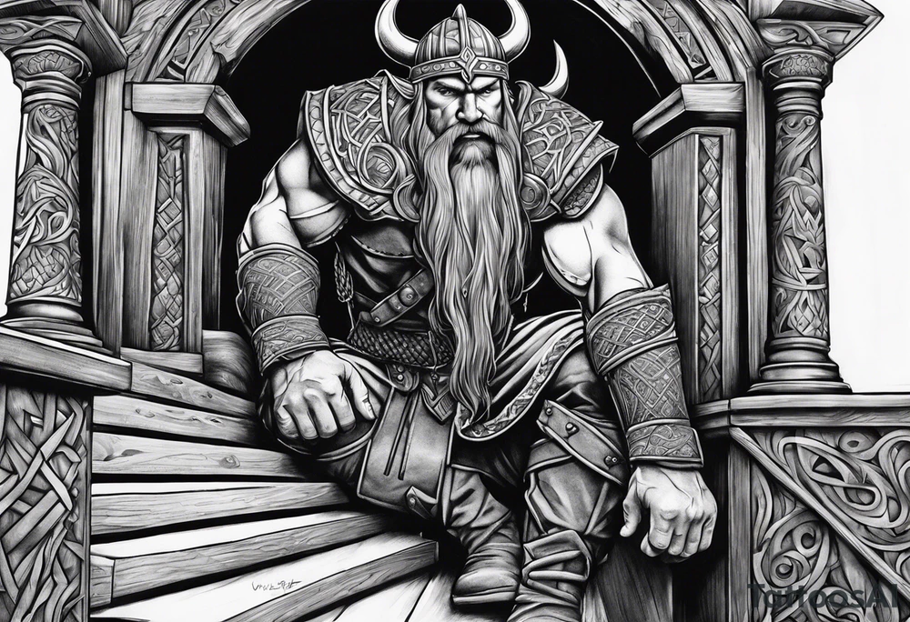 The Viking is at the bottom of the stairs that lead to the gate to Valhalla. tattoo idea
