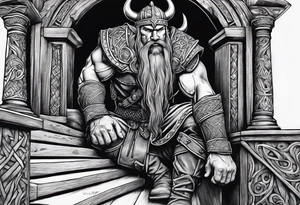 The Viking is at the bottom of the stairs that lead to the gate to Valhalla. tattoo idea
