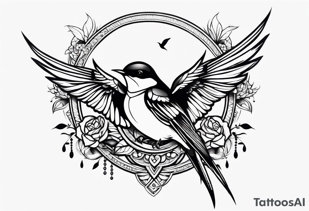 Swallow with rosary on its legs tattoo idea