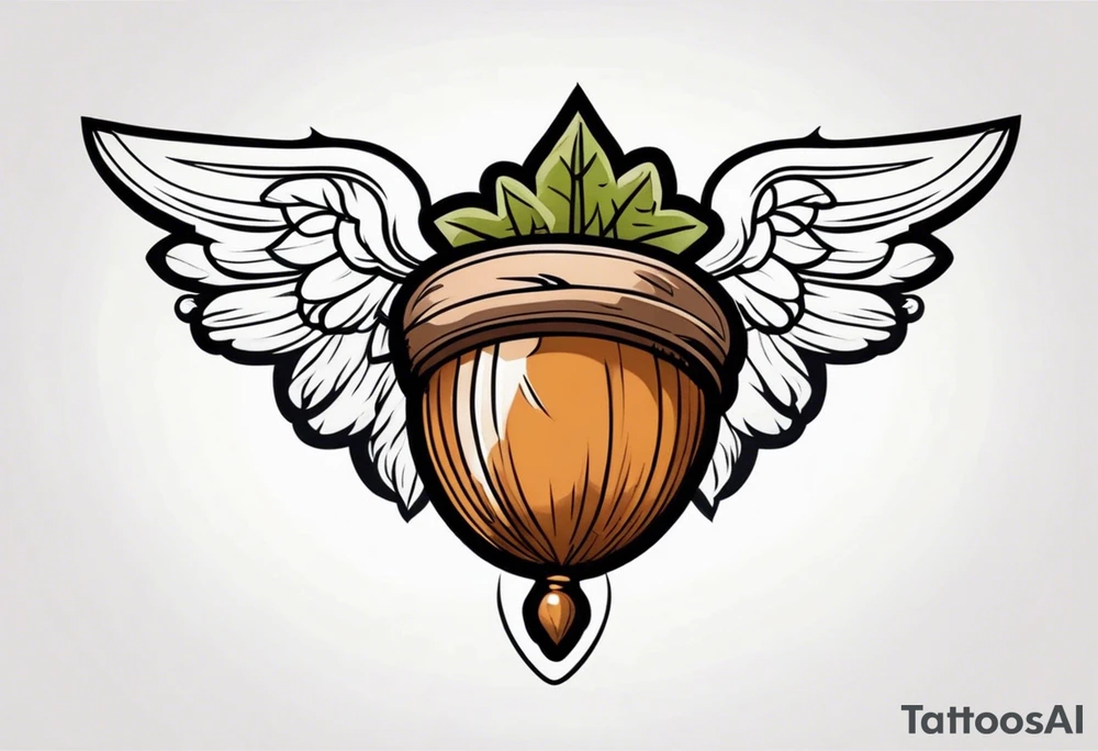 Acorn with angel wings tattoo idea