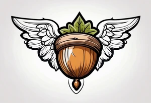 Acorn with angel wings tattoo idea