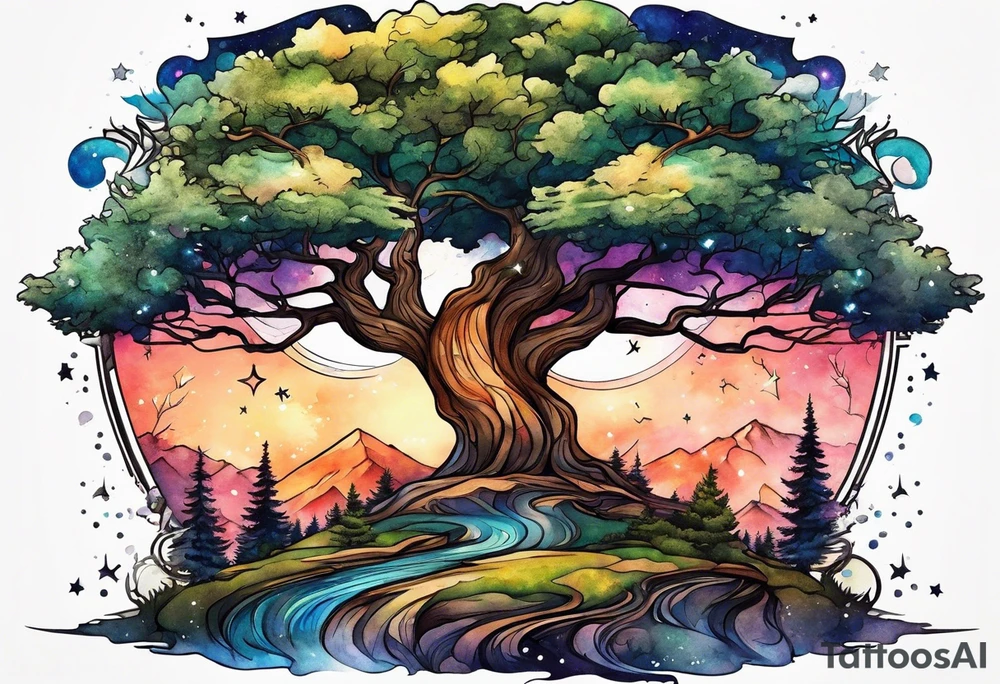 Woods nature stars family tattoo idea