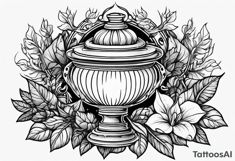 Oil lamp surrounded by leafy vines tattoo idea