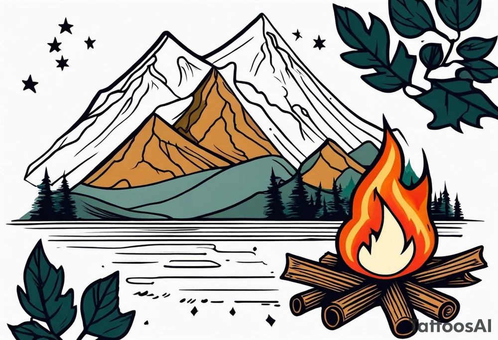 Campfire, mountains, family tattoo idea