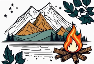Campfire, mountains, family tattoo idea