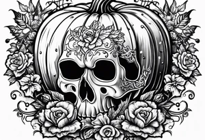 Carved pumpkin with skeletons kissing tattoo idea