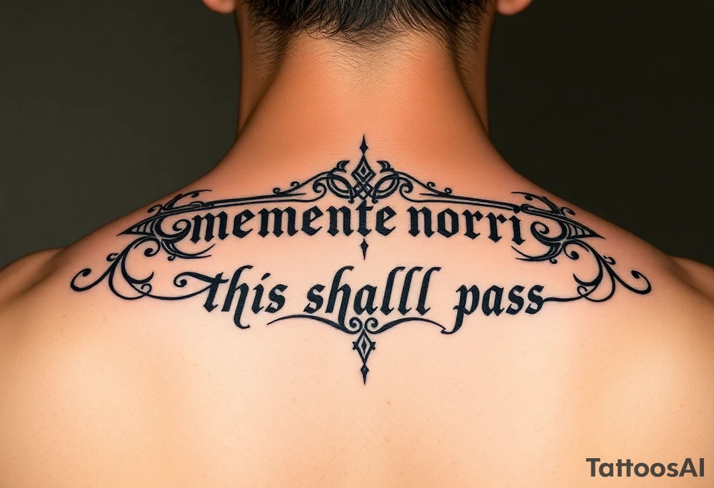 Ambigram of “memento mori” and “this shall pass” tattoo idea