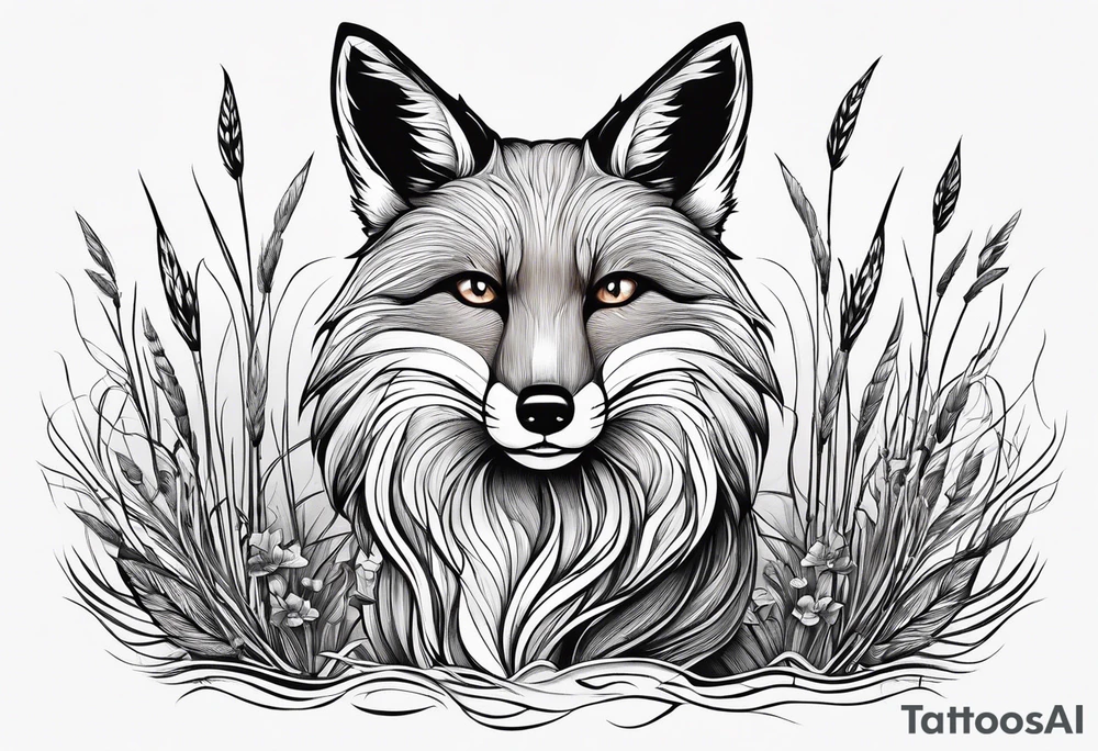 Creepy fox in the reeds jumping tattoo idea