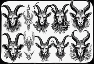 Baphomet full sleeve high contrast human like goat friendly but strong no flowers tattoo idea