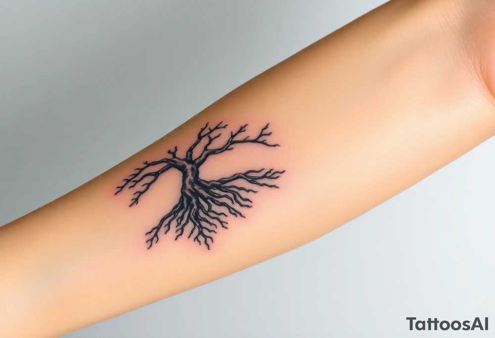 mystical tree of life with cosmic roots and celestial branches tattoo idea