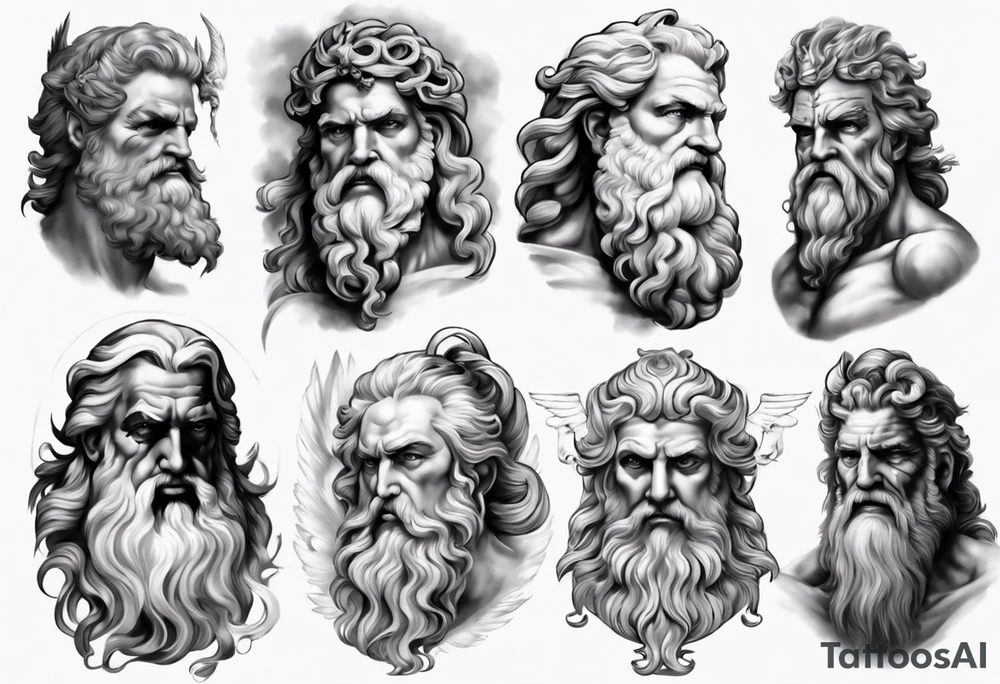 realistic zeus greek mythology tattoo idea
