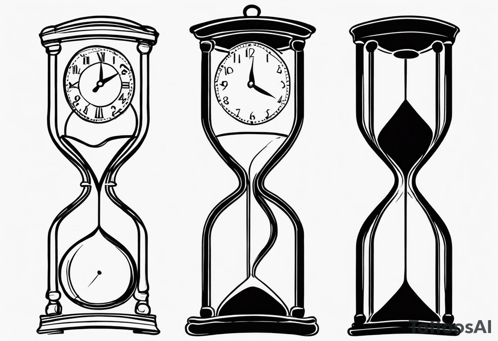 draw me a clock hourglass with numbers falling from the clock. in the hourglass tattoo idea