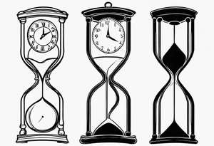 draw me a clock hourglass with numbers falling from the clock. in the hourglass tattoo idea
