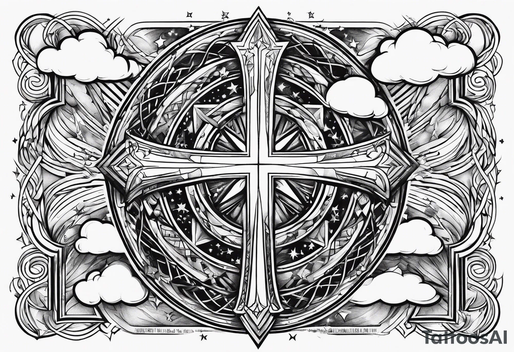 stars, clouds, cross, gemini, success, winning tattoo idea