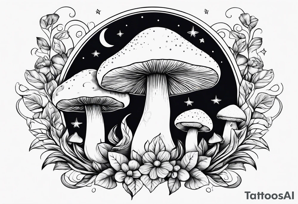 mushrooms with a crescent moon tattoo idea