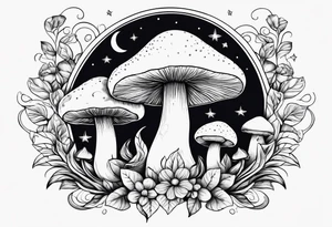 mushrooms with a crescent moon tattoo idea