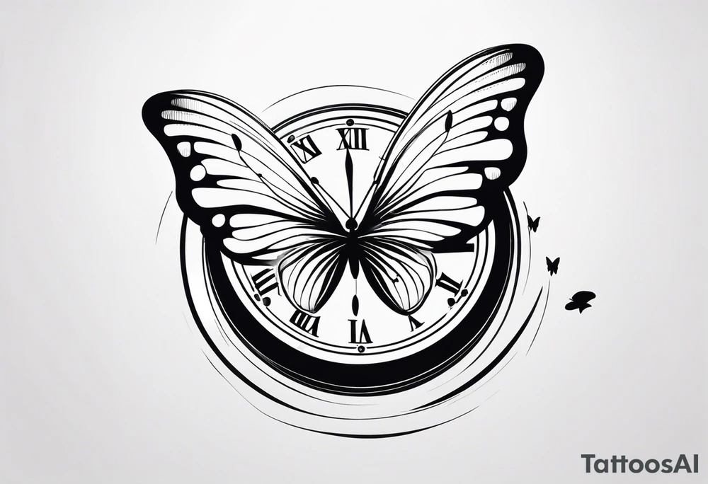Butterfly flying over a clock. tattoo idea