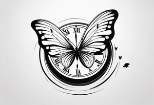 Butterfly flying over a clock. tattoo idea