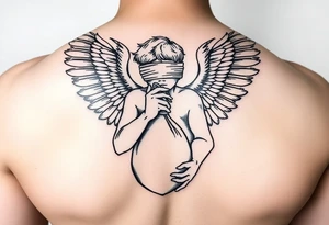 Blindfolded angel with bag money tattoo idea