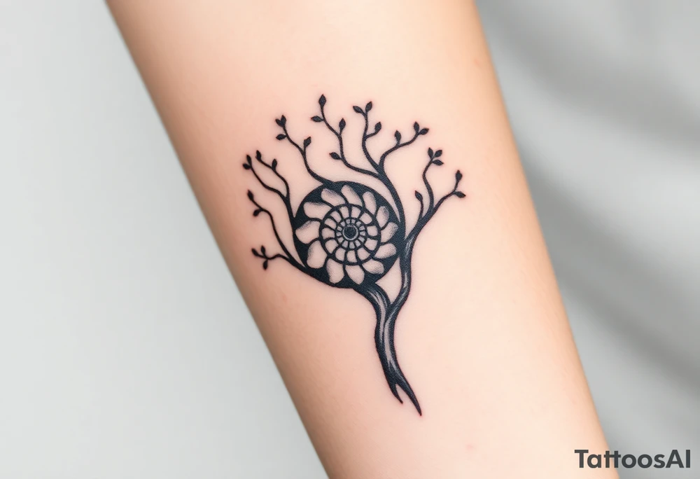 Fibonacci spiral shell inside of tree tattoo idea