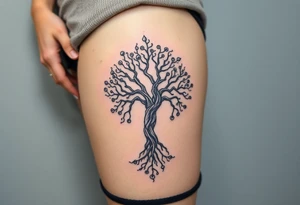 mystical tree of life with cosmic roots and celestial branches tattoo idea
