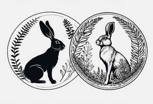 Base Design: circular for upper arm / shoulder. 

Include:
LOVE
ferns
two hares boxing tattoo idea