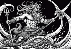 Kraken attacking Poseidon thrusting trident into monster tattoo idea