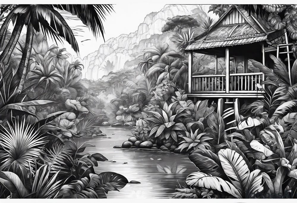 vintage jungle with rocket tattoo idea