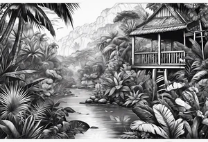 vintage jungle with rocket tattoo idea