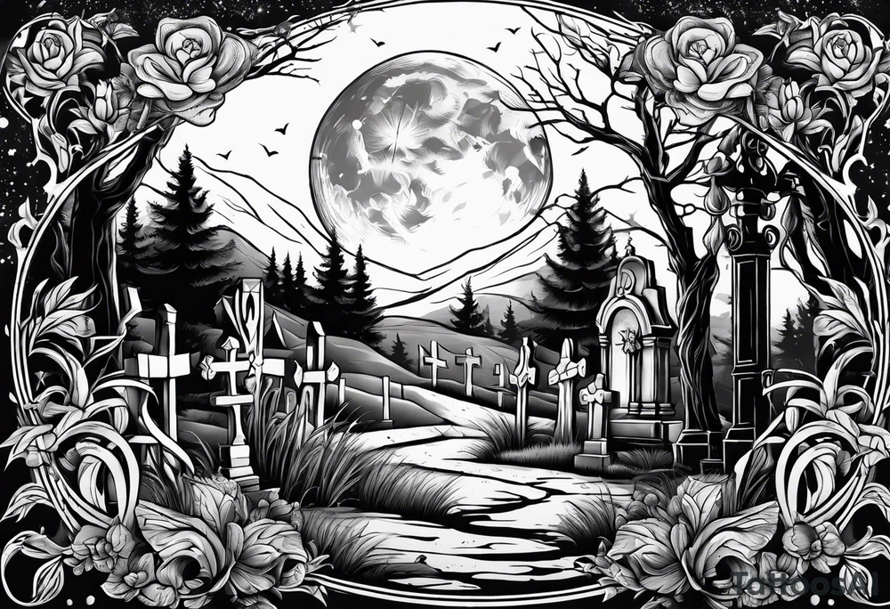 graveyard with moon tattoo idea