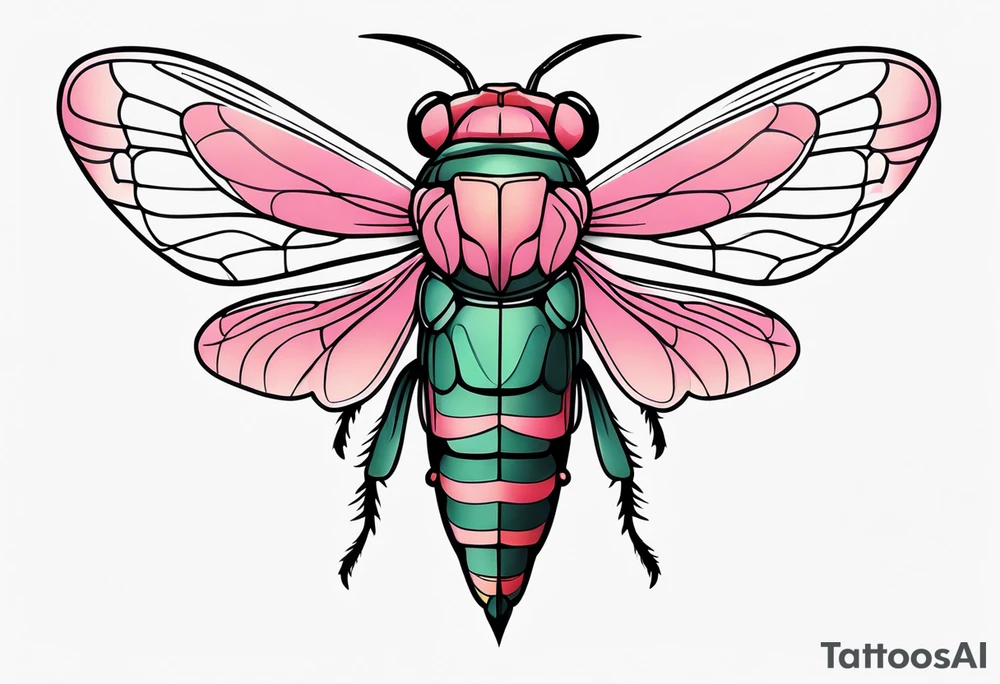 Neo traditional Cicada and pink flower tattoo idea