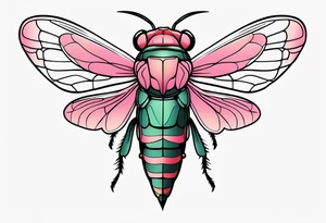 Neo traditional Cicada and pink flower tattoo idea